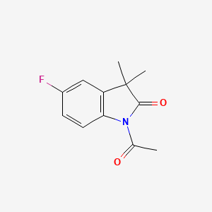 molecular formula C12H12FNO2 B8494489 1-Acetyl-5-fluoro-3,3-dimethyl-1,3-dihydro-indol-2-one 