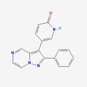 molecular formula C17H12N4O B8496109 3-(2(1H)-pyridinon-5-yl)-2-phenylpyrazolo[1,5-a] pyrazine CAS No. 478273-00-6