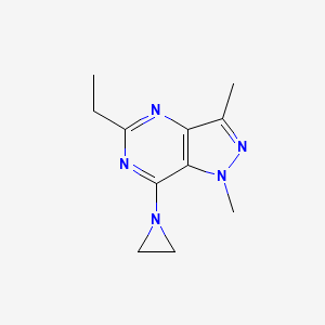molecular formula C11H15N5 B8496114 7-(Aziridin-1-yl)-5-ethyl-1,3-dimethyl-1H-pyrazolo[4,3-d]pyrimidine CAS No. 89239-45-2