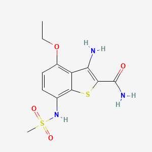 molecular formula C12H15N3O4S2 B8496556 Benzo[b]thiophene-2-carboxamide,3-amino-4-ethoxy-7-[(methylsulfonyl)amino]- 