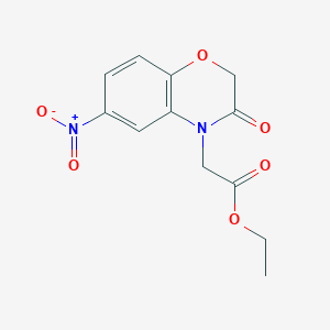 molecular formula C12H12N2O6 B8497582 ethyl (3,4-dihydro-6-nitro-3-oxo-2H-1,4-benzoxazin-4-yl)acetate 