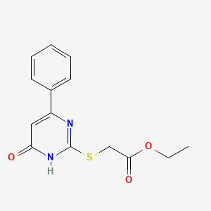 molecular formula C14H14N2O3S B8498017 (4-Hydroxy-6-phenyl-2-pyrimidinylthio)acetic acid ethyl ester 