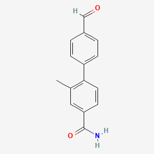 molecular formula C15H13NO2 B8499531 4'-Formyl-2-methyl-[1,1'-biphenyl]-4-carboxamide 