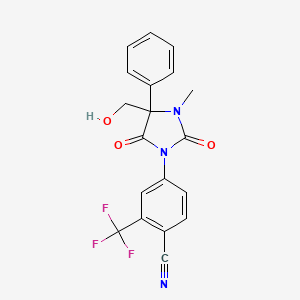 molecular formula C19H14F3N3O3 B8501276 4-[2,5-Dioxo-4-hydroxymethyl-3-methyl-4-phenylimidazolidin-1-yl]-2-trifluoromethylbenzonitrile 