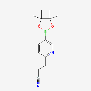 molecular formula C14H19BN2O2 B8501841 3-(5-(4,4,5,5-Tetramethyl-1,3,2-dioxaborolan-2-yl)pyridin-2-yl)propanenitrile 