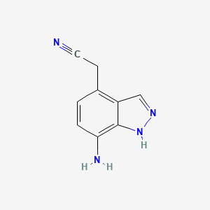 molecular formula C9H8N4 B8502383 2-(7-amino-1H-indazol-4-yl)acetonitrile 