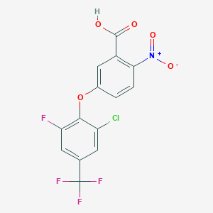 molecular formula C14H6ClF4NO5 B8504608 5-[2-Chloro-6-fluoro-4-(trifluoromethyl)phenoxy]-2-nitrobenzoic acid CAS No. 80172-08-3