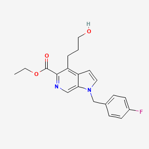 molecular formula C20H21FN2O3 B8504860 1h-Pyrrolo[2,3-c]pyridine-5-carboxylic acid,1-[(4-fluorophenyl)methyl]-4-(3-hydroxypropyl)-,ethyl ester 