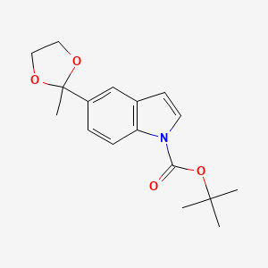 molecular formula C17H21NO4 B8505698 1h-Indole-1-carboxylic acid,5-(2-methyl-1,3-dioxolan-2-yl)-,1,1-dimethylethyl ester 