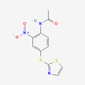 molecular formula C11H9N3O3S2 B8506094 N-{2-Nitro-4-[(1,3-thiazol-2-yl)sulfanyl]phenyl}acetamide CAS No. 55564-15-3