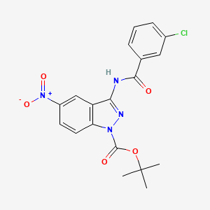 molecular formula C19H17ClN4O5 B8506718 1h-Indazole-1-carboxylic acid,3-[(3-chlorobenzoyl)amino]-5-nitro-,1,1-dimethylethyl ester 