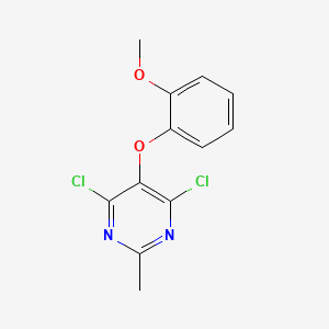 molecular formula C12H10Cl2N2O2 B8506774 4,6-Dichloro-5-(o-methoxyphenoxy)-2-methyl-pyrimidine 