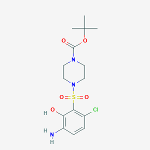 molecular formula C15H22ClN3O5S B8507110 3-[4-(Tert-butoxycarbonyl)piperazin-1-yl]sulfonyl-4-chloro-2-hydroxyaniline 