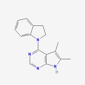 molecular formula C16H16N4 B8507562 4-(2,3-Dihydro-1H-indol-1-yl)-5,6-dimethyl-7H-pyrrolo[2,3-d]pyrimidine CAS No. 194409-95-5