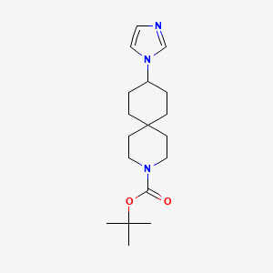 molecular formula C18H29N3O2 B8507647 tert-Butyl 9-(1H-imidazol-1-yl)-3-azaspiro[5.5]undecane-3-carboxylate 