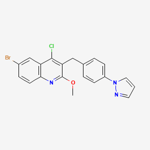 3-(4-(1H-Pyrazol-1-yl)benzyl)-6-bromo-4-chloro-2-methoxyquinoline