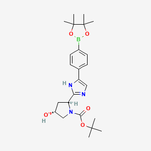 molecular formula C24H34BN3O5 B8507902 (2S,4R)-tert-butyl 4-hydroxy-2-(5-(4-(4,4,5,5-tetramethyl-1,3,2-dioxaborolan-2-yl)phenyl)-1H-imidazol-2-yl)pyrrolidine-1-carboxylate 