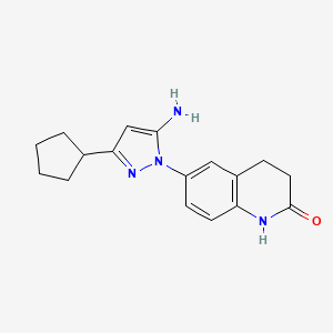 molecular formula C17H20N4O B8508607 6-(5-amino-3-cyclopentyl-1H-pyrazol-1-yl)-3,4-dihydroquinolin-2(1H)-one 