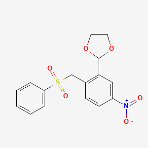 B8509719 2-{2-[(Benzenesulfonyl)methyl]-5-nitrophenyl}-1,3-dioxolane CAS No. 89303-40-2