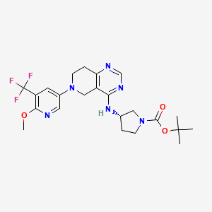 molecular formula C23H29F3N6O3 B8510317 1-Pyrrolidinecarboxylic acid, 3-[[5,6,7,8-tetrahydro-6-[6-methoxy-5-(trifluoromethyl)-3-pyridinyl]pyrido[4,3-d]pyrimidin-4-yl]amino]-, 1,1-dimethylethyl ester, (3S)- 