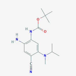 molecular formula C16H24N4O2 B8510605 Carbamic acid,[2-amino-4-cyano-5-[methyl(1-methylethyl)amino]phenyl]-,1,1-dimethylethyl ester 