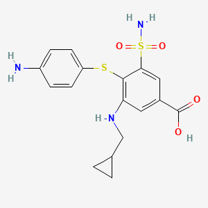 molecular formula C17H19N3O4S2 B8510837 Benzoic acid,4-[(4-aminophenyl)thio]-3-(aminosulfonyl)-5-[(cyclopropylmethyl)amino]- 