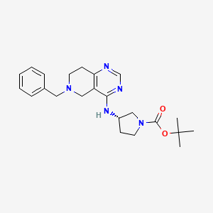 molecular formula C23H31N5O2 B8510988 1-Pyrrolidinecarboxylic acid, 3-[[5,6,7,8-tetrahydro-6-(phenylmethyl)pyrido[4,3-d]pyrimidin-4-yl]amino]-, 1,1-dimethylethyl ester, (3S)- 