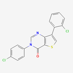 molecular formula C18H10Cl2N2OS B8511870 7-(2-Chlorophenyl)-3-(4-chlorophenyl)thieno[3,2-d]pyrimidin-4(3H)-one 