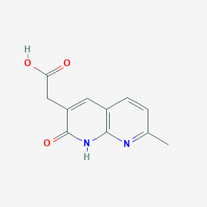 molecular formula C11H10N2O3 B8512302 (7-methyl-1,8-naphthyridin-2(1H)-on-3-yl)acetic acid 