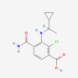 molecular formula C13H15ClN2O3 B8512485 4-(Aminocarbonyl)-2-chloro-3-[(1-cyclopropylethyl)amino]benzoic acid 