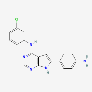 molecular formula C18H14ClN5 B8512620 6-(4-aminophenyl)-4-(3-chloroanilino)-7H-pyrrolo[2,3-d]pyrimidine 
