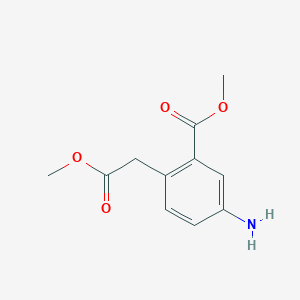 molecular formula C11H13NO4 B8512951 2-Methoxycarbonylmethyl-5-amino-benzoic acid methyl ester 