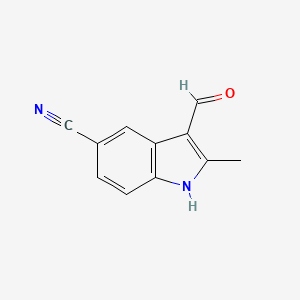 molecular formula C11H8N2O B8513868 3-formyl-2-methyl-1H-indole-5-carbonitrile 