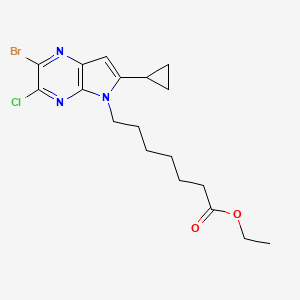 molecular formula C18H23BrClN3O2 B8514463 7-(2-Bromo-3-chloro-6-cyclopropyl-pyrrolo[2,3-b]pyrazin-5-yl)-heptanoic acid ethyl ester 