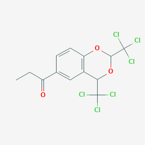 molecular formula C13H10Cl6O3 B8514535 1-[2,4-Bis(trichloromethyl)-2H,4H-1,3-benzodioxin-6-yl]propan-1-one CAS No. 61719-90-2