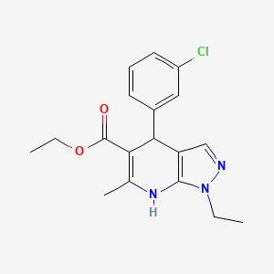 molecular formula C18H20ClN3O2 B8514977 1h-Pyrazolo[3,4-b]pyridine-5-carboxylic acid,4-(3-chlorophenyl)-1-ethyl-4,7-dihydro-6-methyl-,ethyl ester 