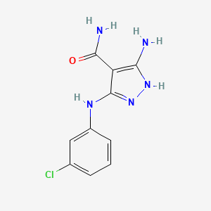 molecular formula C10H10ClN5O B8515096 5-amino-3-((3-chlorophenyl)amino)-1H-pyrazole-4-carboxamide 