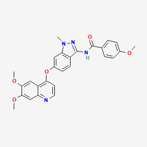 N-(6-((6,7-bis(methyloxy)-4-quinolinyl)oxy)-1-methyl-1H-indazol-3-yl)-4-(methyloxy)benzamide