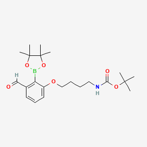 molecular formula C22H34BNO6 B8516248 Tert-butyl 4-(3-formyl-2-(4,4,5,5-tetramethyl-1,3,2-dioxaborolan-2-yl)-phenoxy)-butylcarbamate 