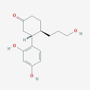 molecular formula C15H20O4 B8517011 (3R,4R)-3-(2,4-Dihydroxyphenyl)-4-(3-hydroxypropyl)cyclohexan-1-one CAS No. 83002-23-7