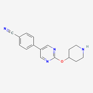 molecular formula C16H16N4O B8519447 4-{2-[(Piperidin-4-yl)oxy]pyrimidin-5-yl}benzonitrile CAS No. 832735-43-0