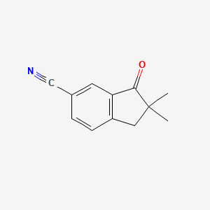 molecular formula C12H11NO B8519563 2,2-Dimethyl-3-oxo-2,3-dihydro-1H-indene-5-carbonitrile 