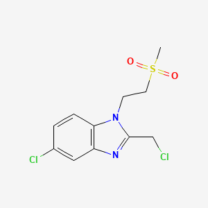 molecular formula C11H12Cl2N2O2S B8519587 5-Chloro-2-chloromethyl-1-(2-methanesulfonyl-ethyl)-1H-benzoimidazole 