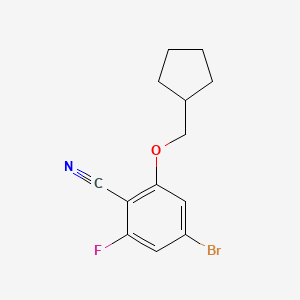 molecular formula C13H13BrFNO B8519655 Benzonitrile,4-bromo-2-(cyclopentylmethoxy)-6-fluoro- 