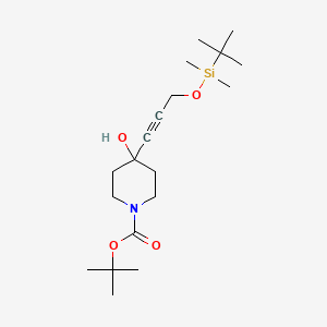 molecular formula C19H35NO4Si B8520539 Tert-butyl 4-(3-((tert-butyldimethylsilyl)oxy)prop-1-yn-1-yl)-4-hydroxypiperidine-1-carboxylate 