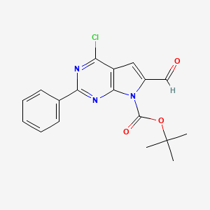 molecular formula C18H16ClN3O3 B8521996 4-Chloro-6-formyl-2-phenylpyrrolo[2,3-d]pyrimidine-7-carboxylic acid tert-butyl ester 