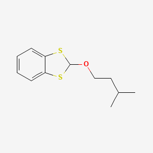 molecular formula C12H16OS2 B8522044 1,3-Dithiaindane, 2-(3-methylbutyl)oxy- 