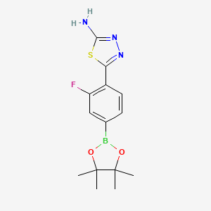 molecular formula C14H17BFN3O2S B8522137 5-(2-Fluoro-4-(4,4,5,5-tetramethyl-1,3,2-dioxaborolan-2-yl)phenyl)-1,3,4-thiadiazol-2-amine 