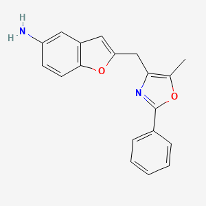 molecular formula C19H16N2O2 B8522370 5-Amino-2-(5-methyl-2-phenyl-4-oxazolyl)methylbenzofuran 