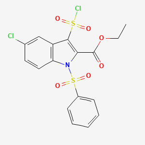 molecular formula C17H13Cl2NO6S2 B8522485 ethyl 5-chloro-3-(chlorosulfonyl)-1-(phenylsulfonyl)-1H-indole-2-carboxylate 